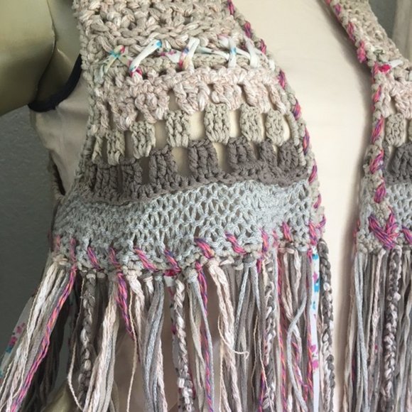 EUC Free People A Stitch In Time Crochet Knit Fringe Sweater Vest - Picture 5 of 10